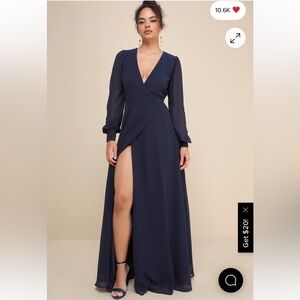 Lulu's Midnight Blue Long Sleeve Bridesmaid Dress Gown